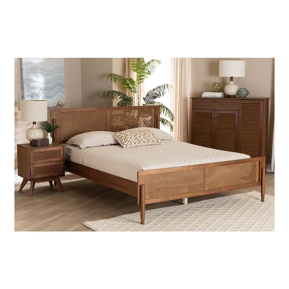 Gardwin Mid-Century Modern Ash Walnut Finished Wood Queen Size Platform Bed. Picture 21