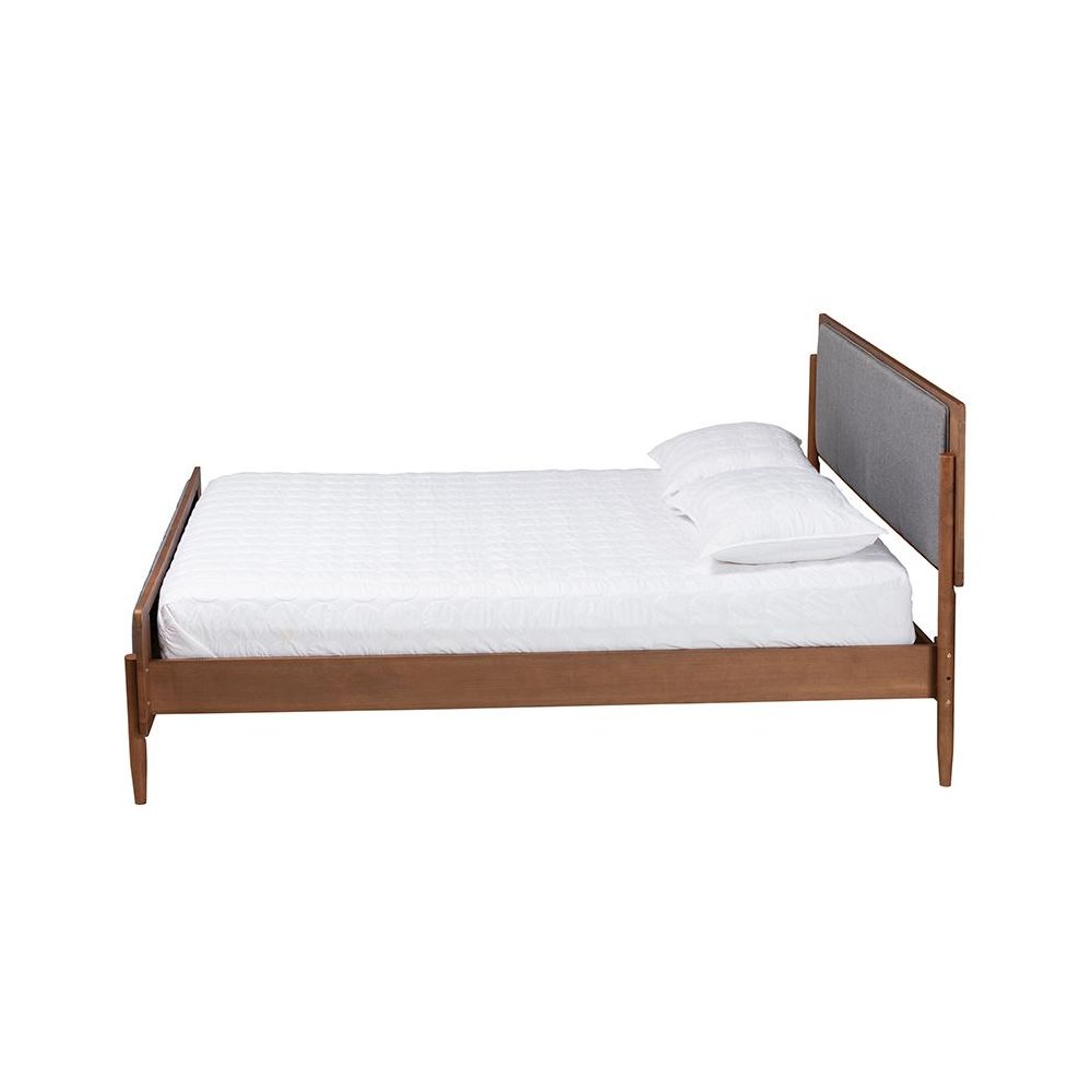Grey Fabric and Ash Walnut Finished Wood King Size Platform Bed. Picture 2