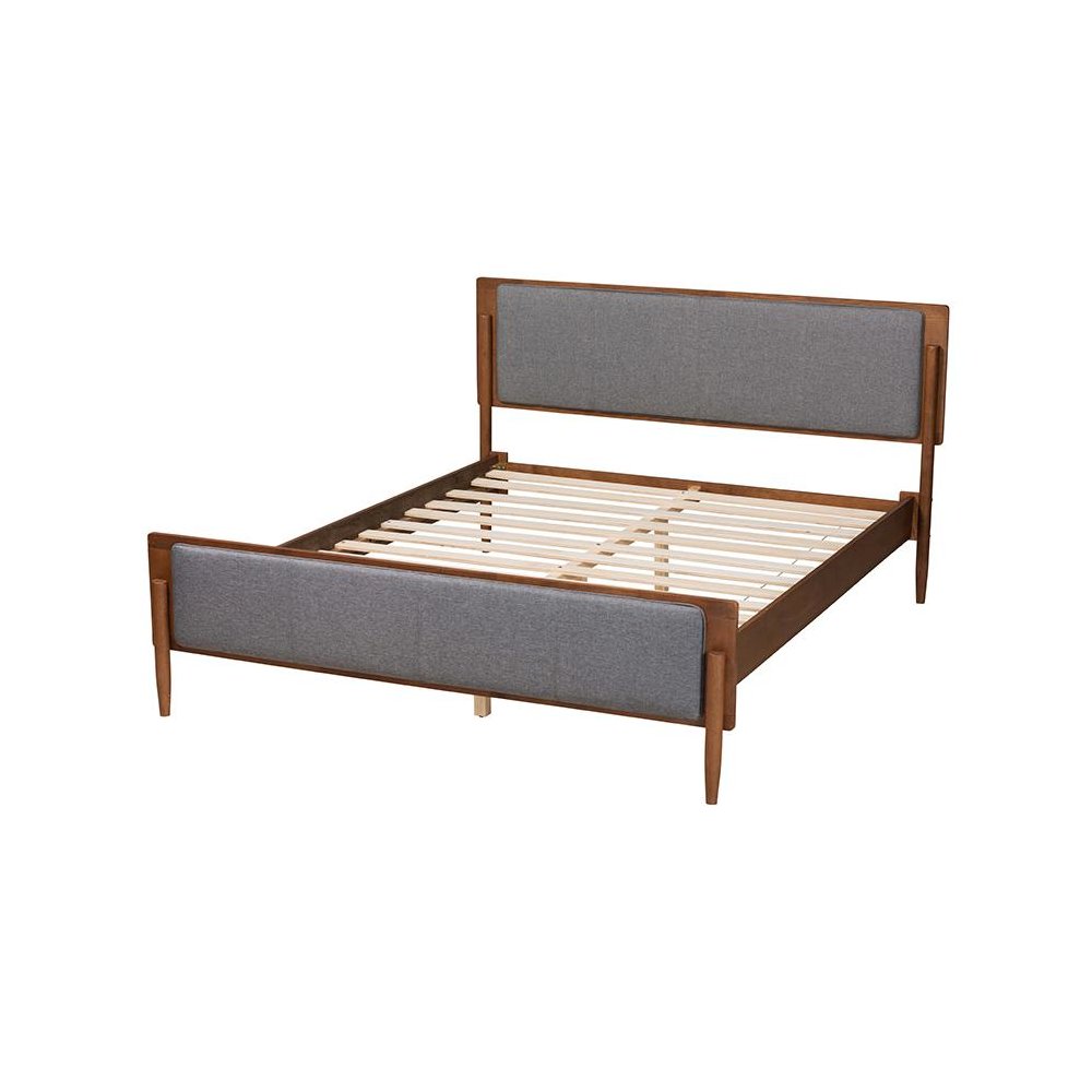 Grey Fabric and Ash Walnut Finished Wood King Size Platform Bed. Picture 3