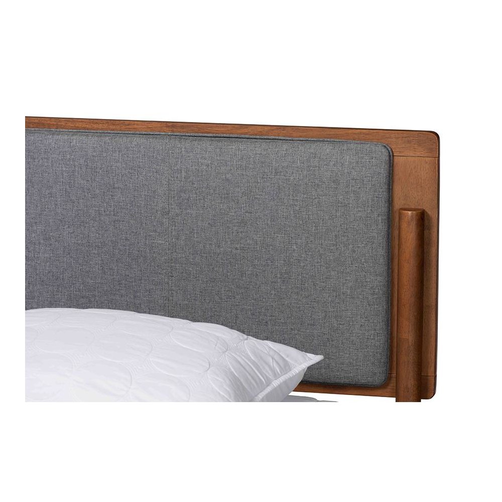 Grey Fabric and Ash Walnut Finished Wood King Size Platform Bed. Picture 4