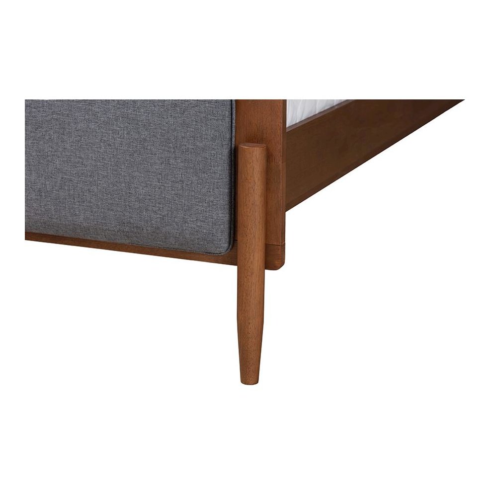 Grey Fabric and Ash Walnut Finished Wood King Size Platform Bed. Picture 5