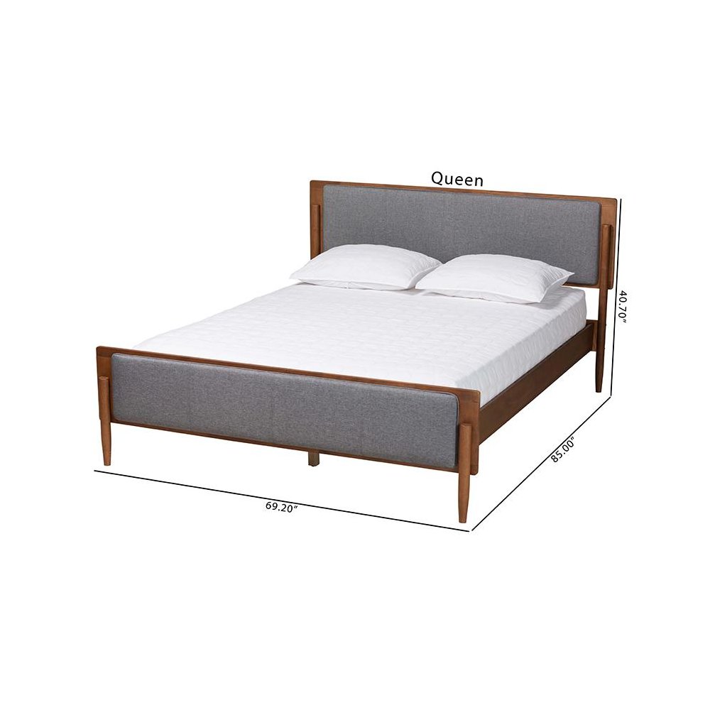 Grey Fabric and Ash Walnut Finished Wood King Size Platform Bed. Picture 9