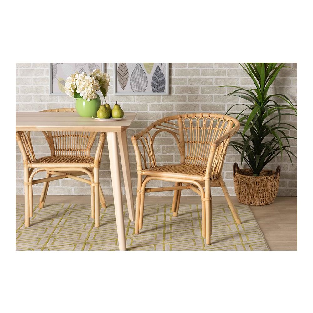 bali & pari Kaka Modern Bohemian Natural Brown Rattan Dining Chair. Picture 21