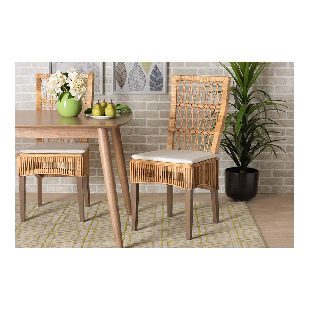 Bohemian Natural Brown Rattan 2-Piece Dining Chair Set. Picture 19