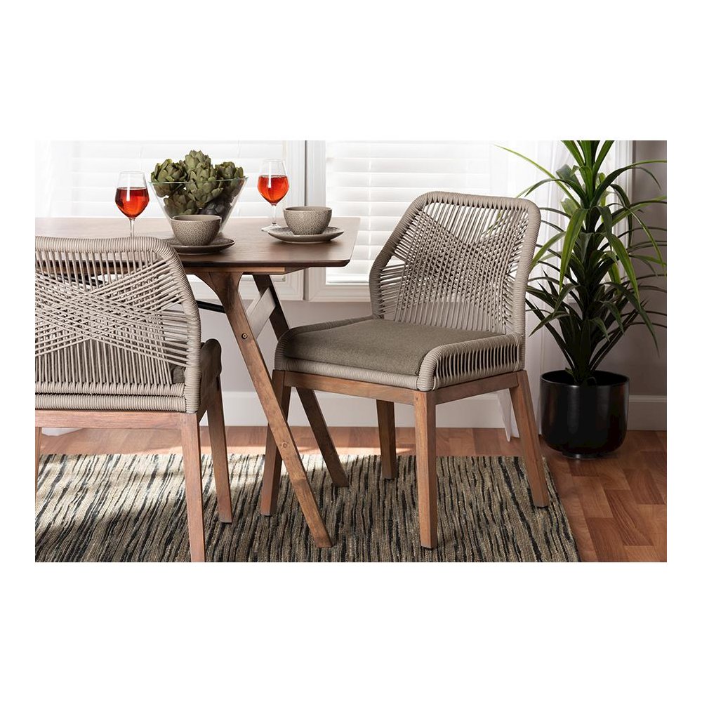 Jennifer Mid-Century Transitional Grey Woven Rope Mahogany Dining Side Chair. Picture 21
