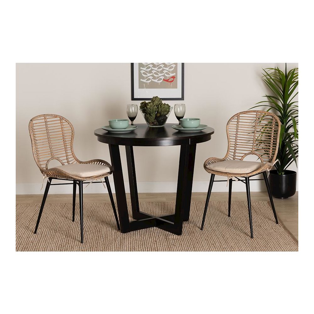 Bohemian Greywashed Rattan and Black Metal 2-Piece Dining Chair Set. Picture 19