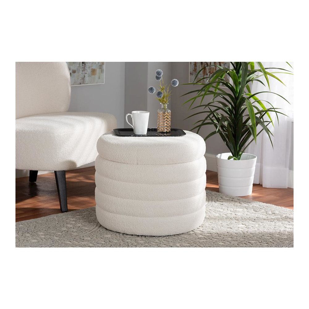 Tabitha Modern and Contemporary Ivory Boucle Upholstered Storage Ottoman. Picture 17