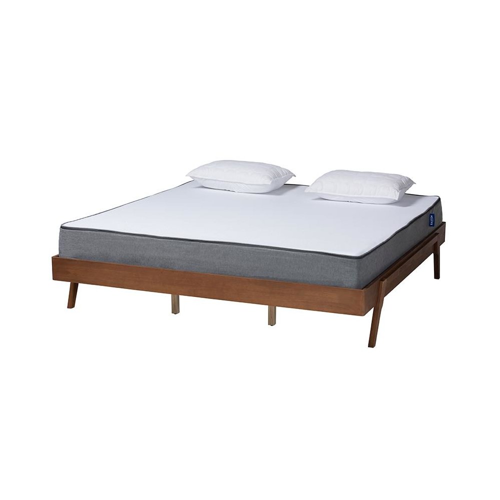 Sarita Mid-Century Modern Ash Walnut Finished Wood King Size Bed Frame. Picture 1