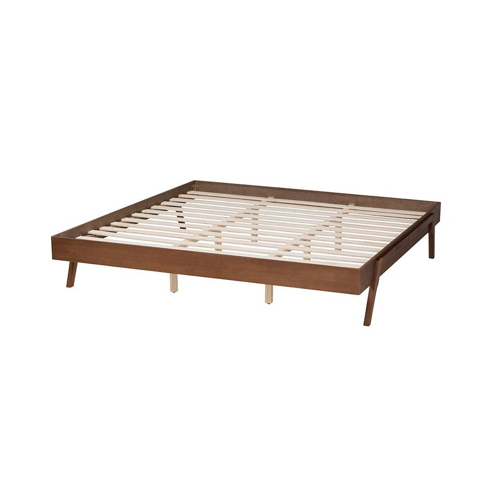 Sarita Mid-Century Modern Ash Walnut Finished Wood King Size Bed Frame. Picture 3