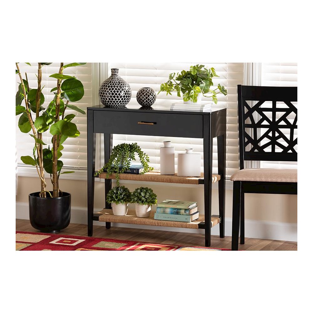 Bohemian Black Finished Bayur Wood 1-Drawer Console Table. Picture 21