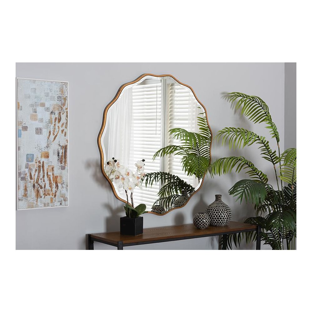 Weston Modern Glam and Luxe Antique Goldleaf Finished Wood Accent Wall Mirror. Picture 9