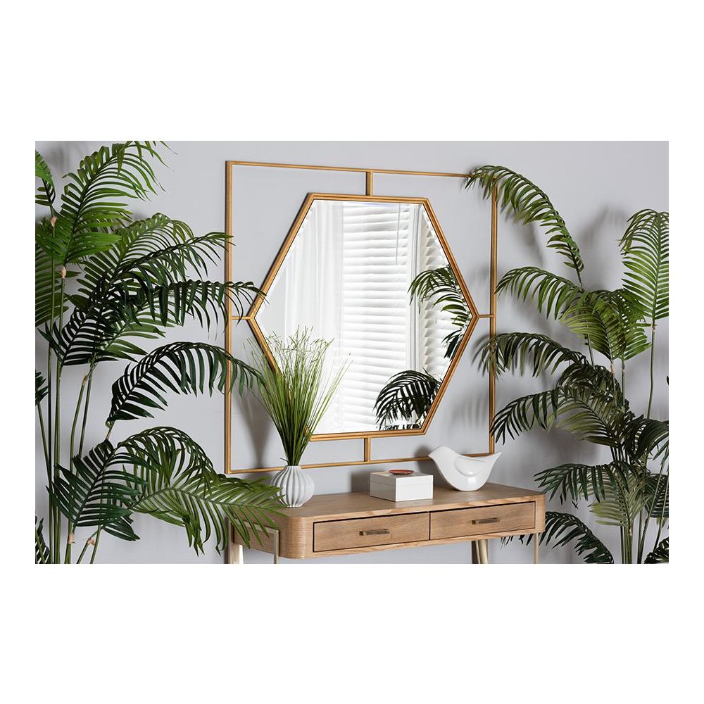 Gates Modern Glam and Luxe Antique Goldleaf Metal Accent Wall Mirror. Picture 11