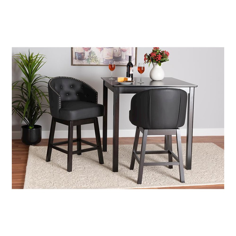 Leather and Espresso Brown Finished Wood 2-Piece Swivel Counter Stool Set. Picture 19