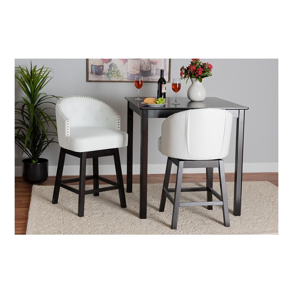 Leather and Espresso Brown Finished Wood 2-Piece Swivel Counter Stool Set. Picture 19