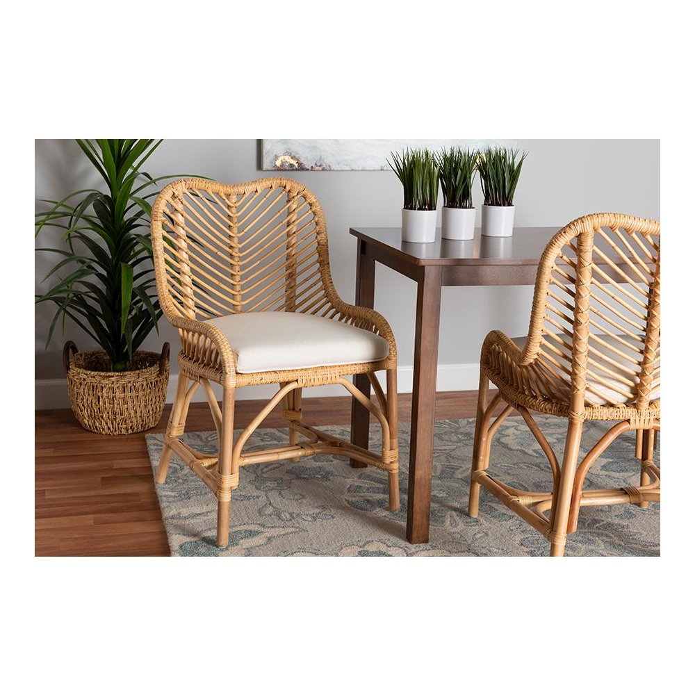 bali & pari Arween Modern Bohemian Natural Brown Rattan Dining Chair. Picture 21