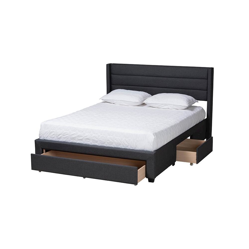 Dark Brown Finished Wood Queen Size 3-Drawer Storage Platform Bed. Picture 2