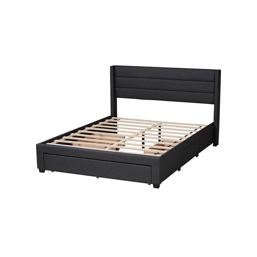 Dark Brown Finished Wood Queen Size 3-Drawer Storage Platform Bed. Picture 4