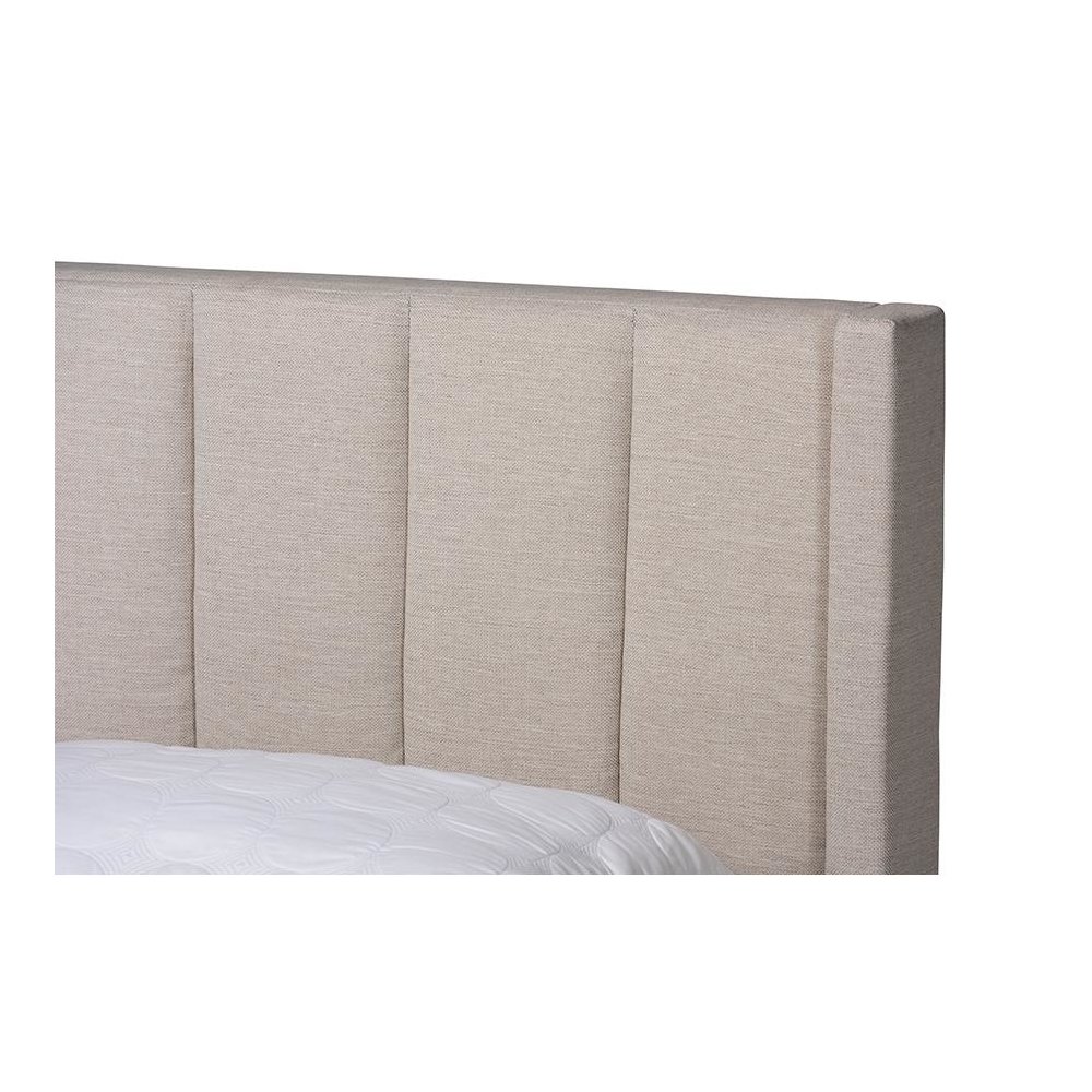 Transitional Beige Fabric Queen Size 3-Drawer Storage Platform Bed. Picture 6