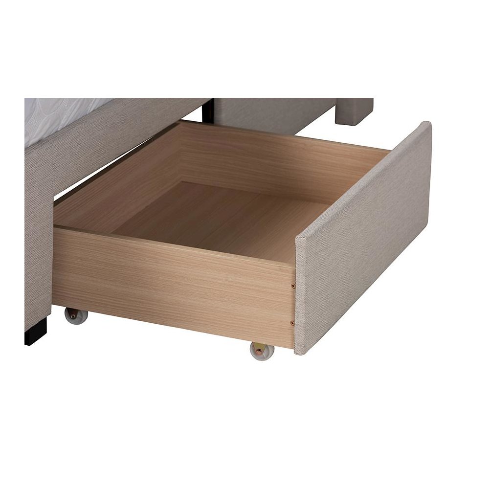 Transitional Beige Fabric Queen Size 3-Drawer Storage Platform Bed. Picture 7
