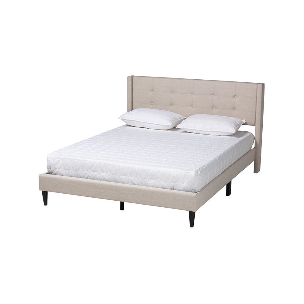 Transitional Beige Fabric Upholstered Queen Size Platform Bed. Picture 1