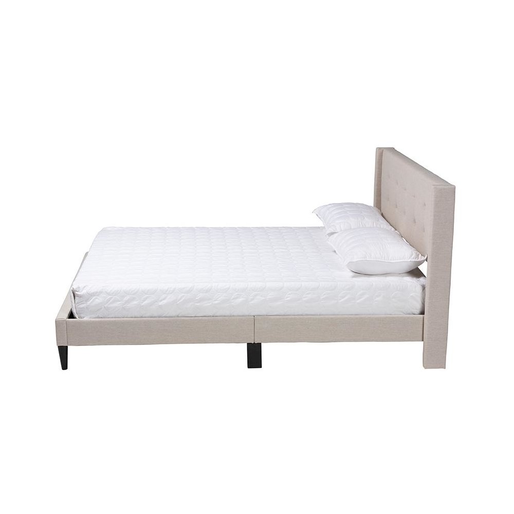 Transitional Beige Fabric Upholstered Queen Size Platform Bed. Picture 2