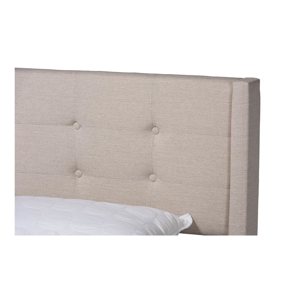 Transitional Beige Fabric Upholstered Queen Size Platform Bed. Picture 4