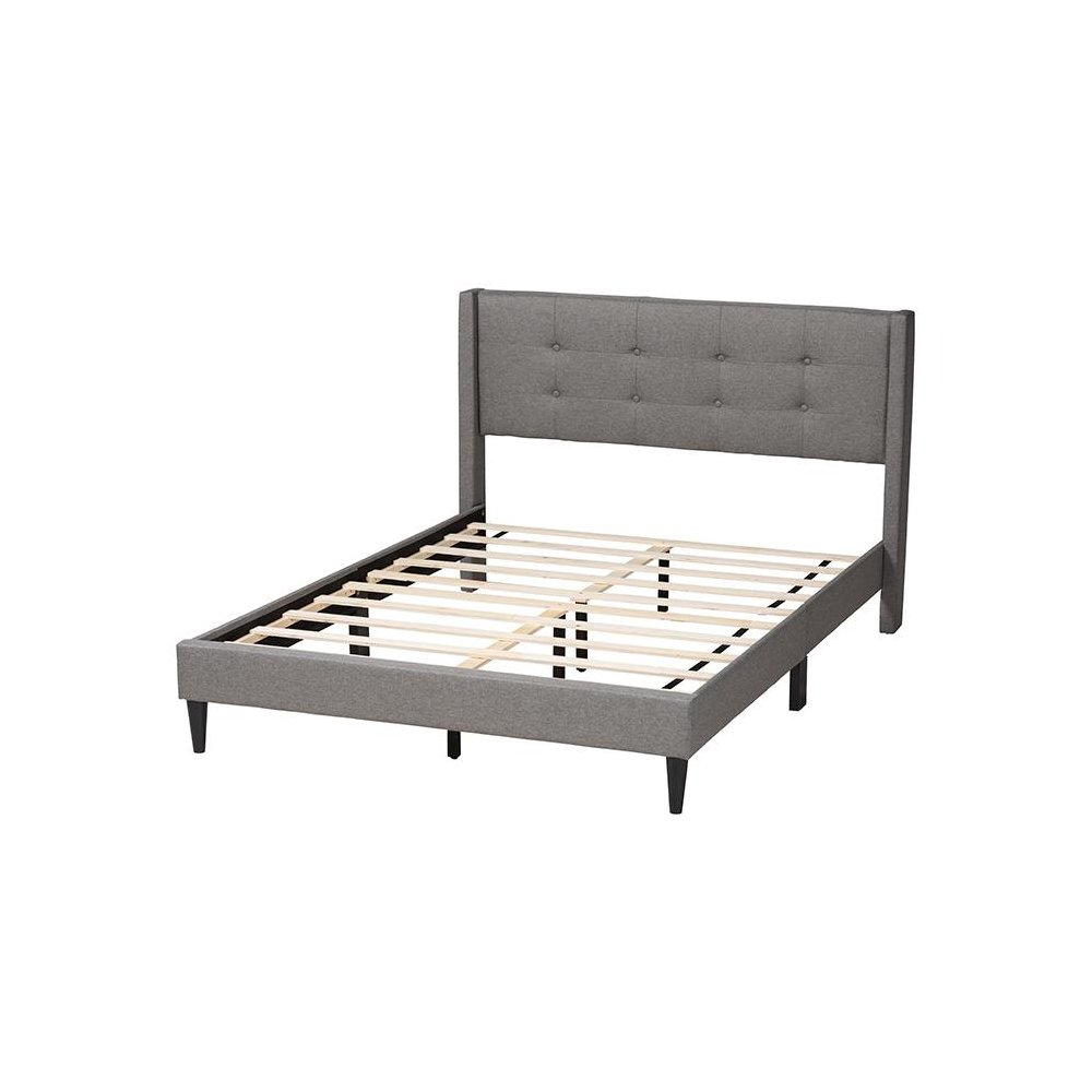 Transitional Grey Fabric Upholstered Queen Size Platform Bed. Picture 3
