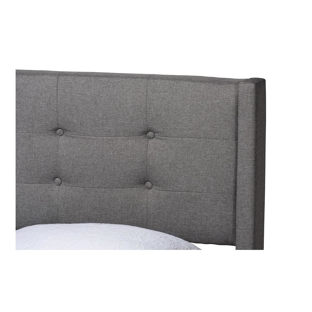 Transitional Grey Fabric Upholstered Queen Size Platform Bed. Picture 4