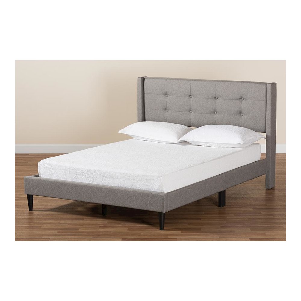 Transitional Grey Fabric Upholstered Queen Size Platform Bed. Picture 8