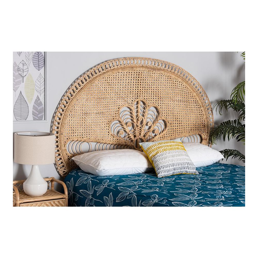 Bohemian Natural Brown Rattan Queen Size Standalone Headboard. Picture 17