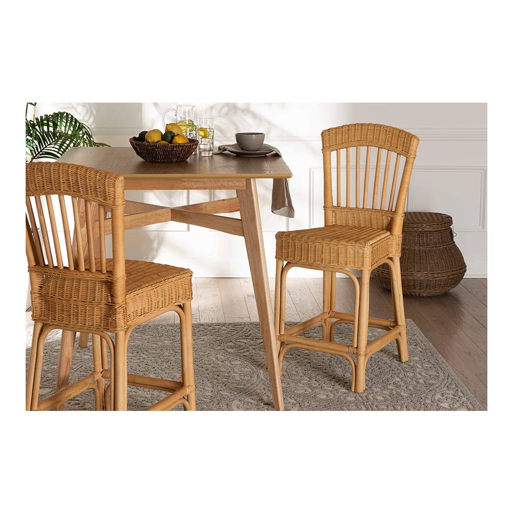 bali & pari Barito Modern Bohemian Natural Rattan Counter Stool. Picture 21