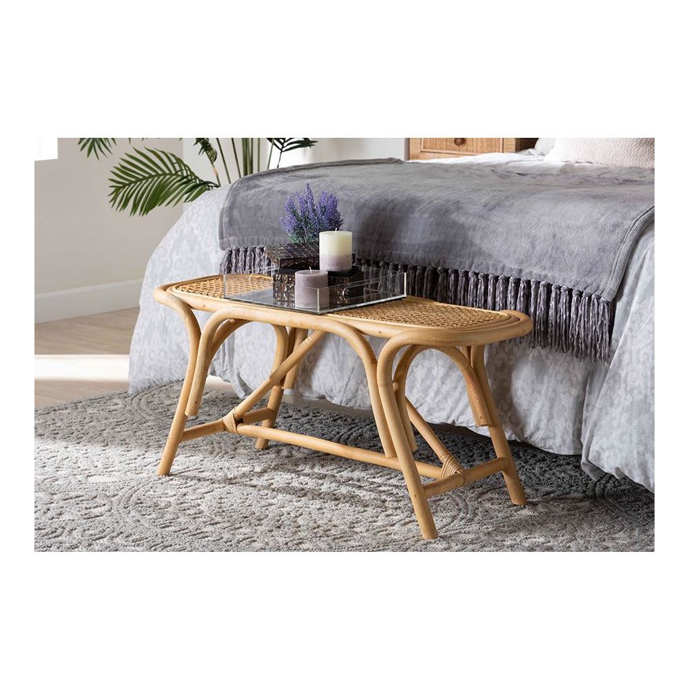 bali & pari Septa Modern Bohemian Natural Brown Rattan Accent Bench. Picture 17