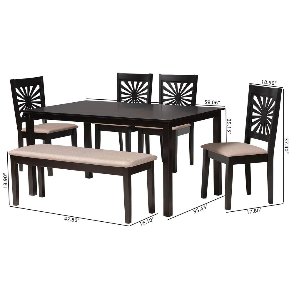 Olympia Modern Beige Fabric and Espresso Brown Finished Wood 6-Piece Dining Set. Picture 23