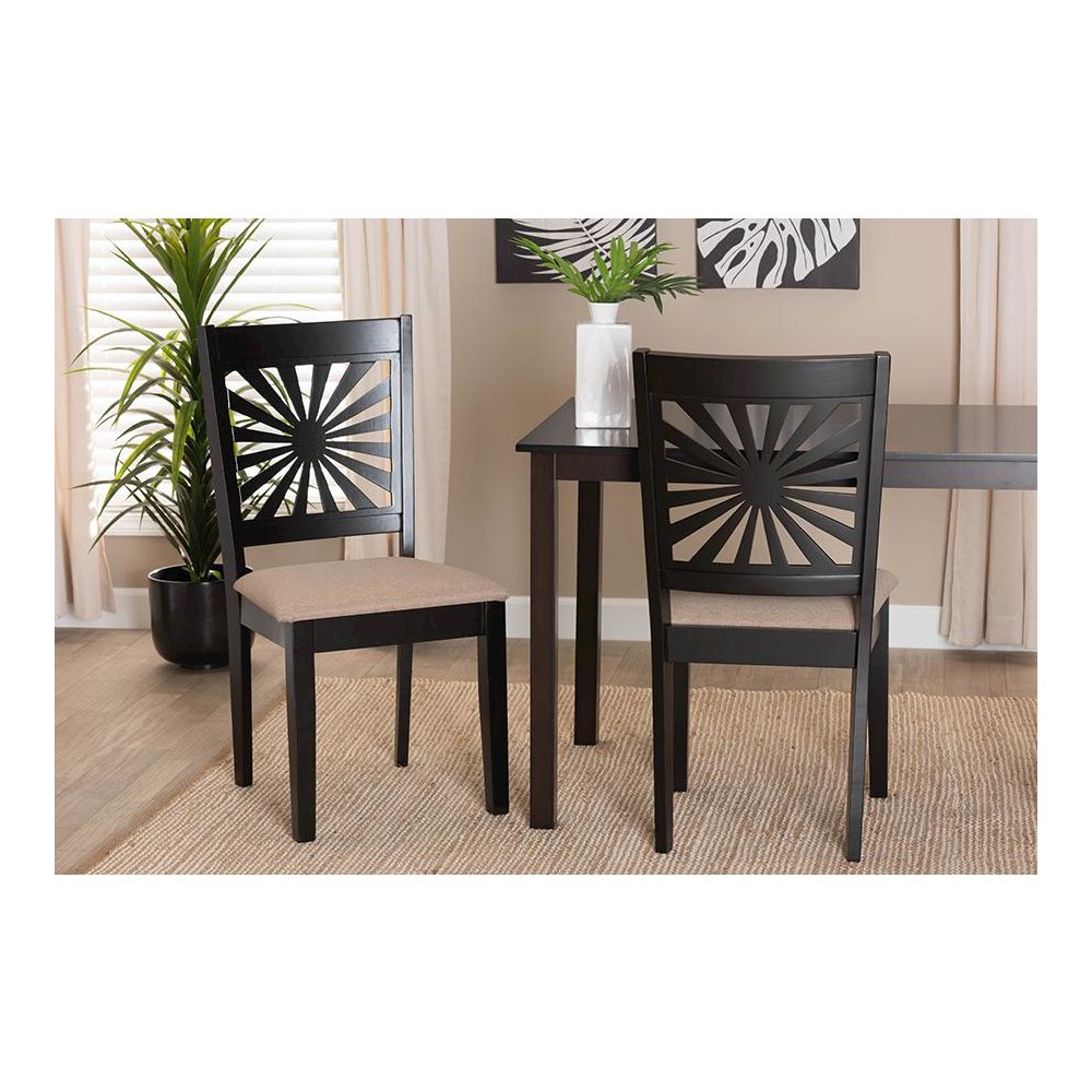 Olympia Modern Beige Fabric and Espresso Brown Finished Wood Dining Chair. Picture 19