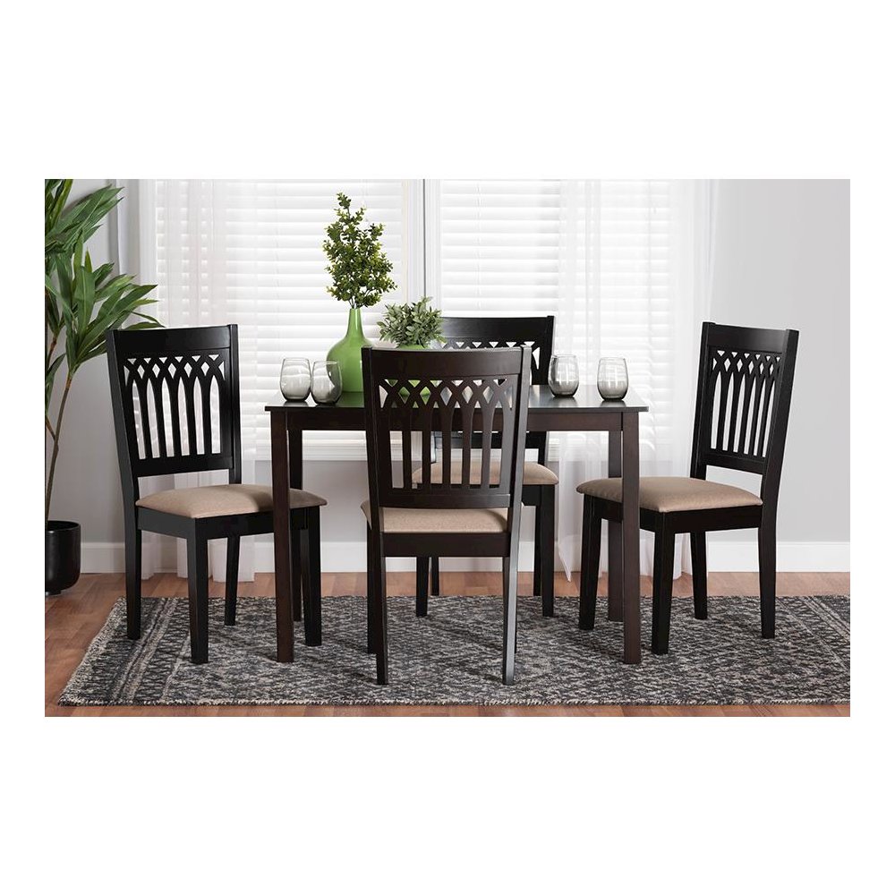 Genesis Modern Beige Fabric and Dark Brown Finished Wood 5-Piece Dining Set. Picture 21