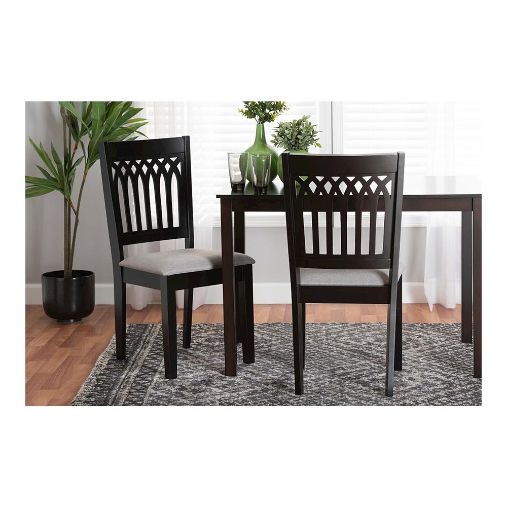 Genesis Modern Grey Fabric and Dark Brown Finished Wood 2-Piece Dining Chair Set. Picture 19