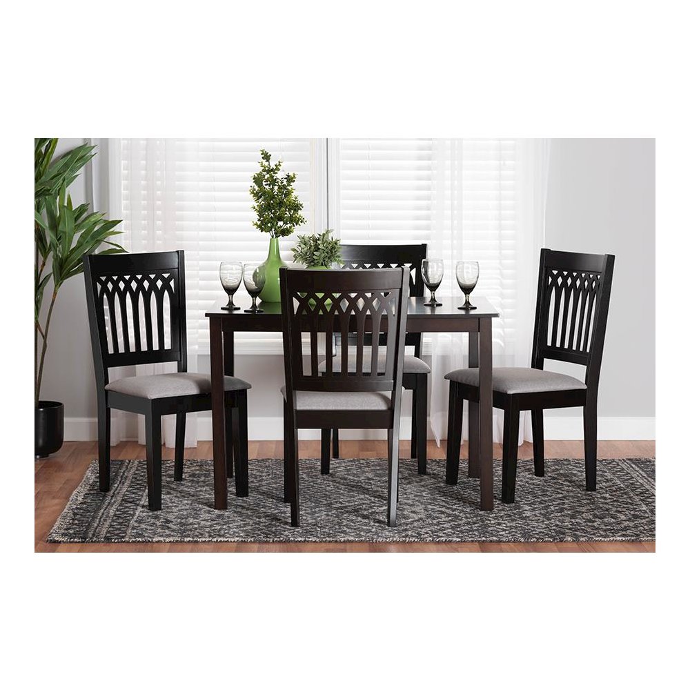Genesis Modern Grey Fabric and Dark Brown Finished Wood 5-Piece Dining Set. Picture 21