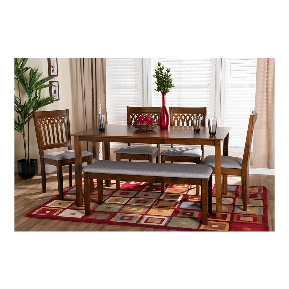 Genesis Modern Grey Fabric and Walnut Brown Finished Wood 6-Piece Dining Set. Picture 23