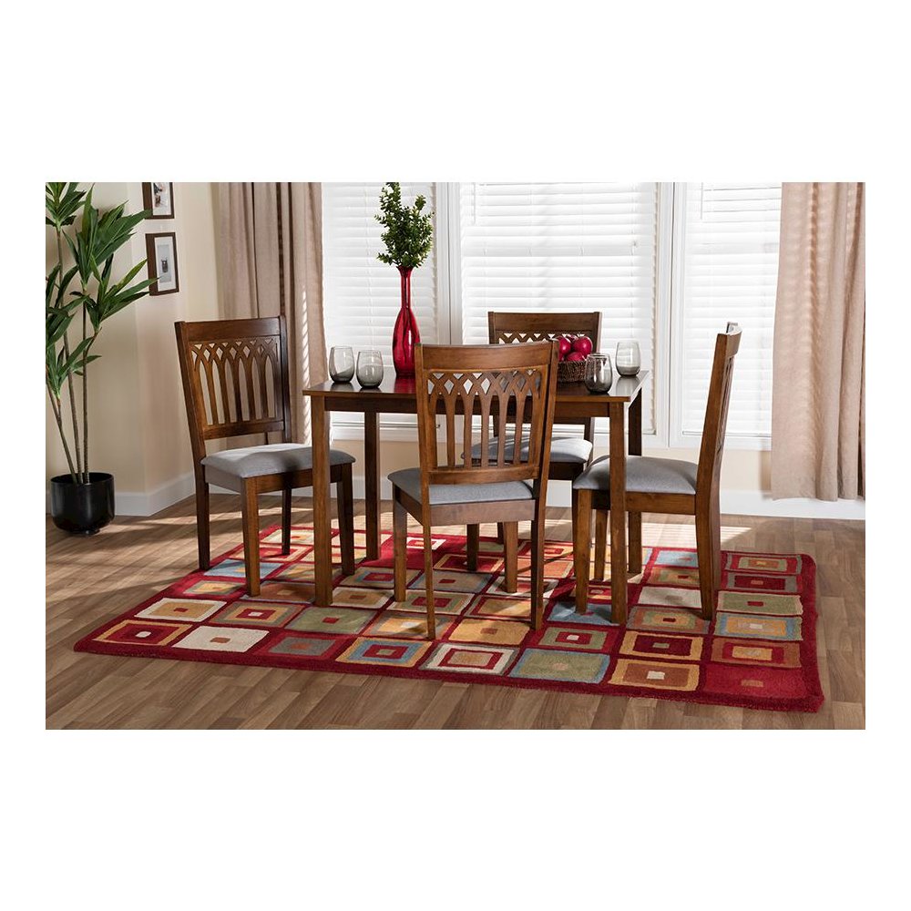 Genesis Modern Grey Fabric and Walnut Brown Finished Wood 5-Piece Dining Set. Picture 21
