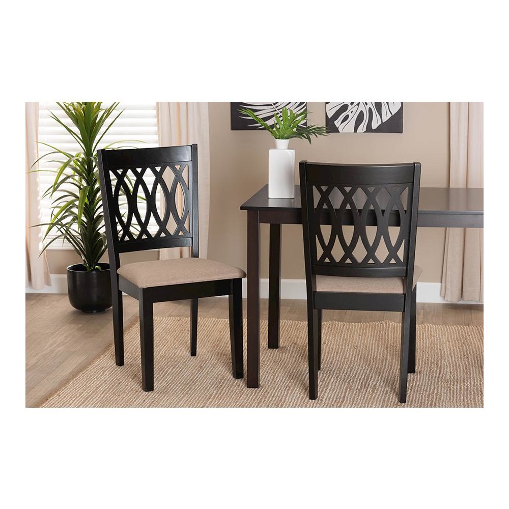 Florencia Modern Beige Fabric and Espresso Brown Finished Wood Dining Chair. Picture 19