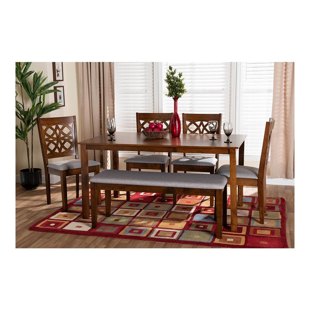 Abigail Modern Grey Fabric and Walnut Brown Finished Wood 6-Piece Dining Set. Picture 23