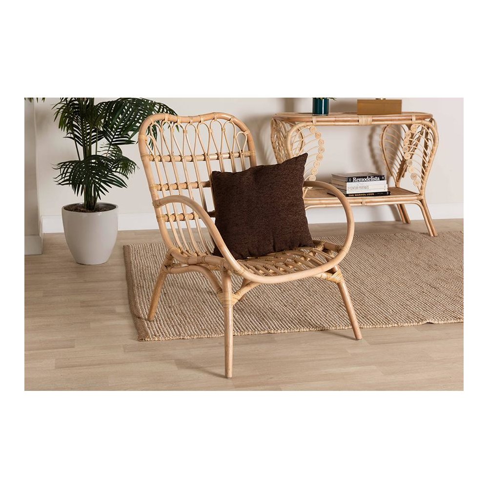 bali & pari Bajo Modern Bohemian Natural Brown Rattan Arm Chair. Picture 20