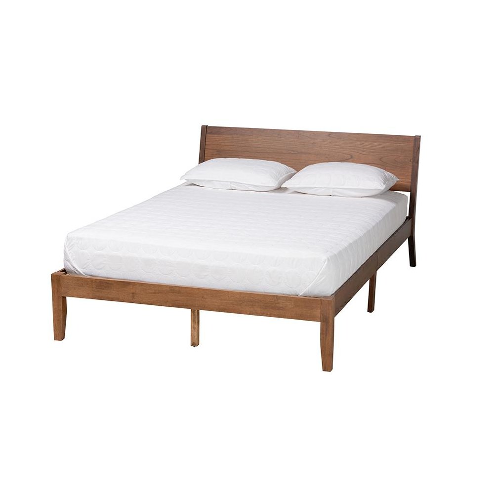 Salvatore Mid-Century Modern Walnut Brown Finished Wood King Size Platform Bed. Picture 1