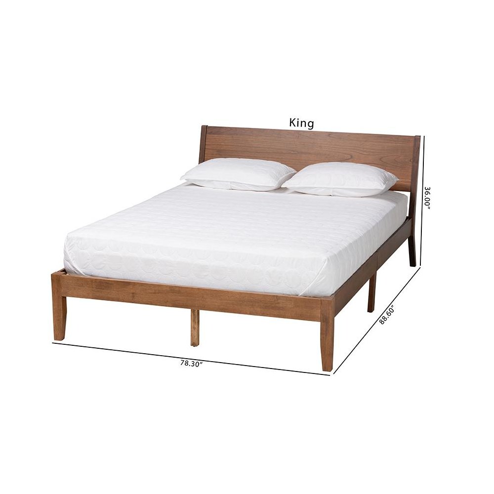Salvatore Mid-Century Modern Walnut Brown Finished Wood King Size Platform Bed. Picture 10