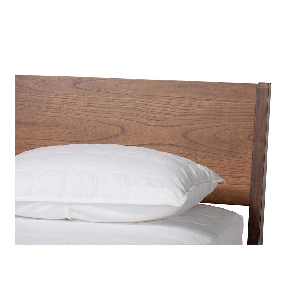 Salvatore Mid-Century Modern Walnut Brown Finished Wood King Size Platform Bed. Picture 4