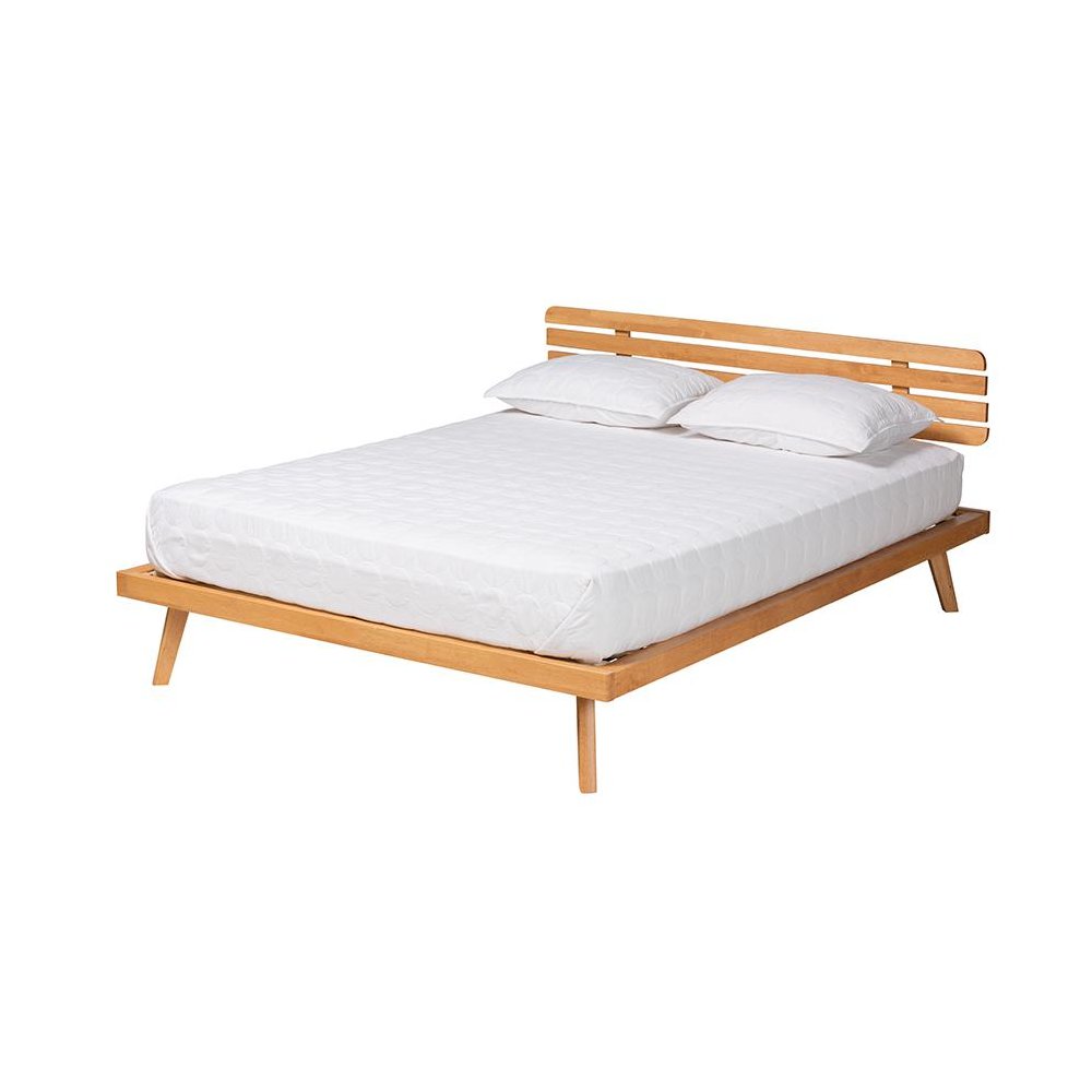 Joaquin Modern Japandi Rustic Brown Finished Wood Queen Size Platform Bed. Picture 1