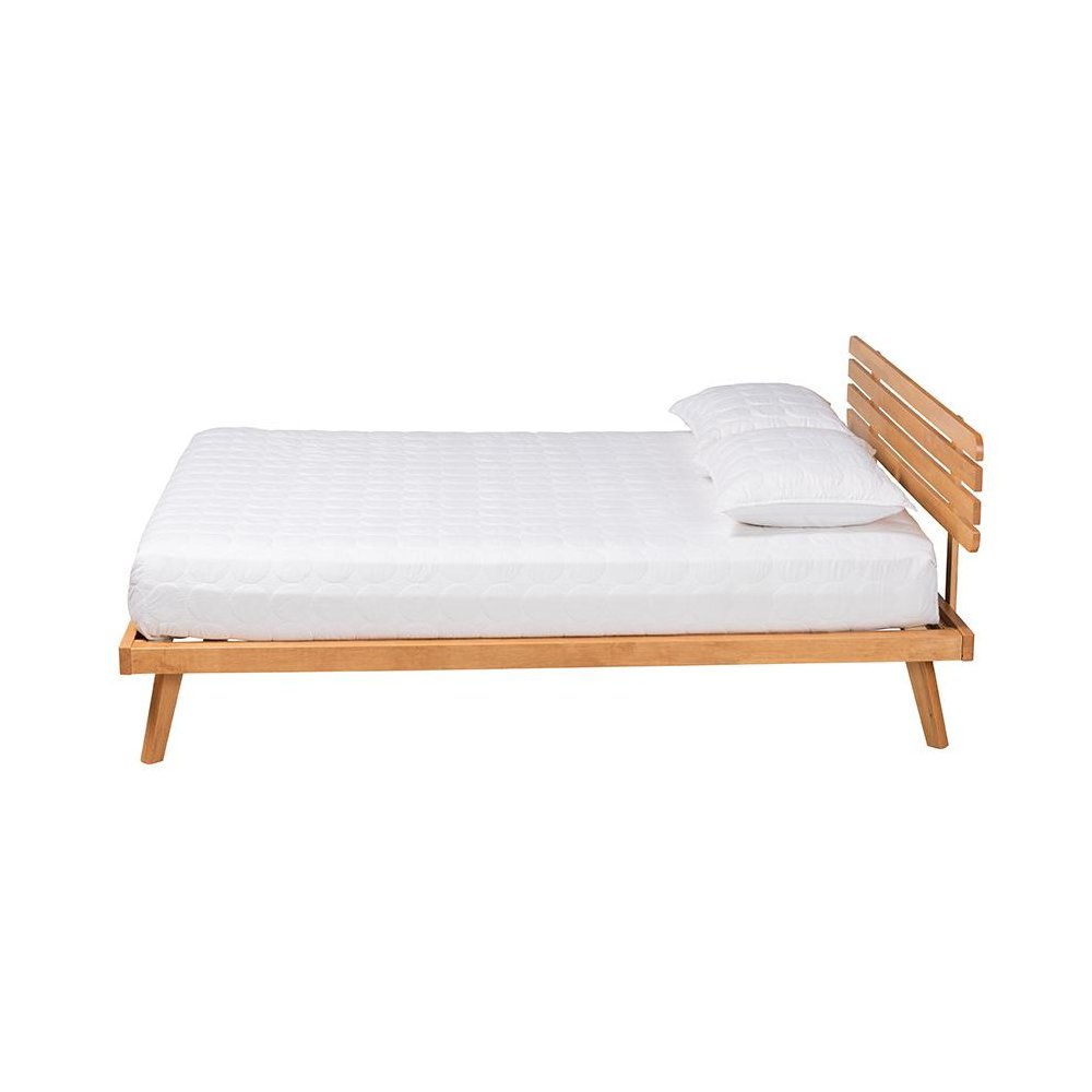 Joaquin Modern Japandi Rustic Brown Finished Wood Queen Size Platform Bed. Picture 2