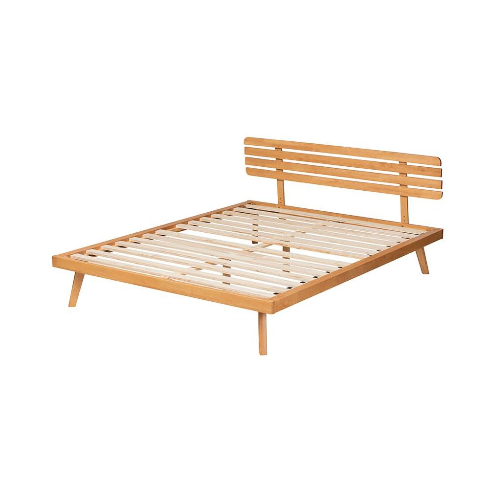 Joaquin Modern Japandi Rustic Brown Finished Wood Queen Size Platform Bed. Picture 3