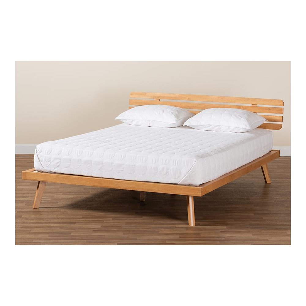 Joaquin Modern Japandi Rustic Brown Finished Wood Queen Size Platform Bed. Picture 8