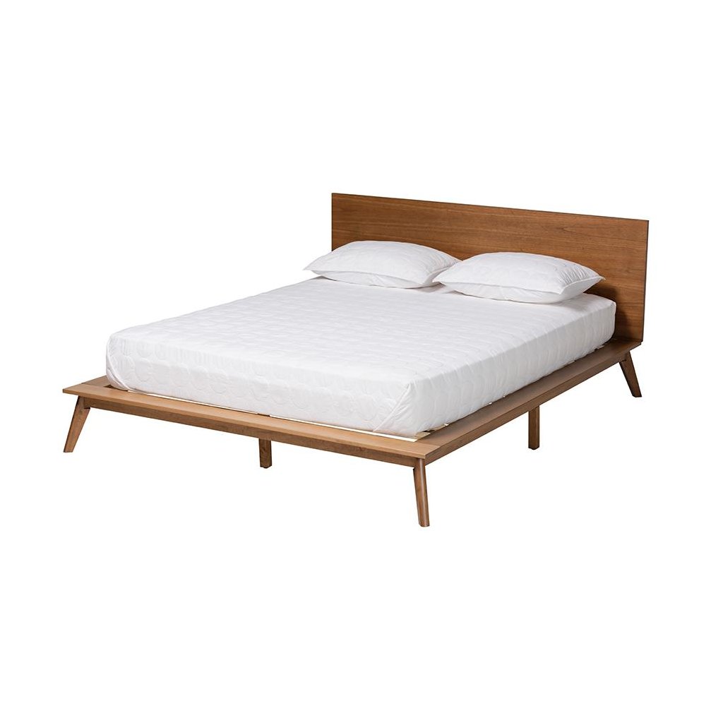 Wheatley Mid-Century Modern Walnut Brown Finished Wood King Size Platform Bed. Picture 1